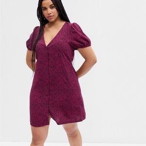 Gap V-Neck Puff Sleeve Button Down Shift Dress Pink Floral size XL Cottagecore